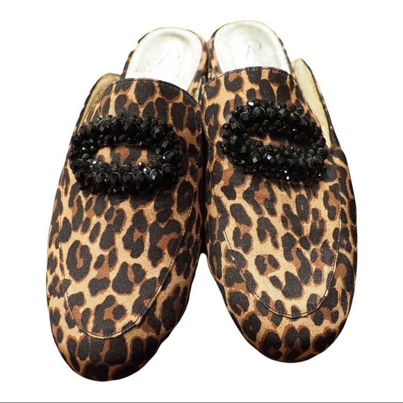 Adrianna Papell sz 7 leopard print mule flats w/ buckle of beads - Picture 5 of 13